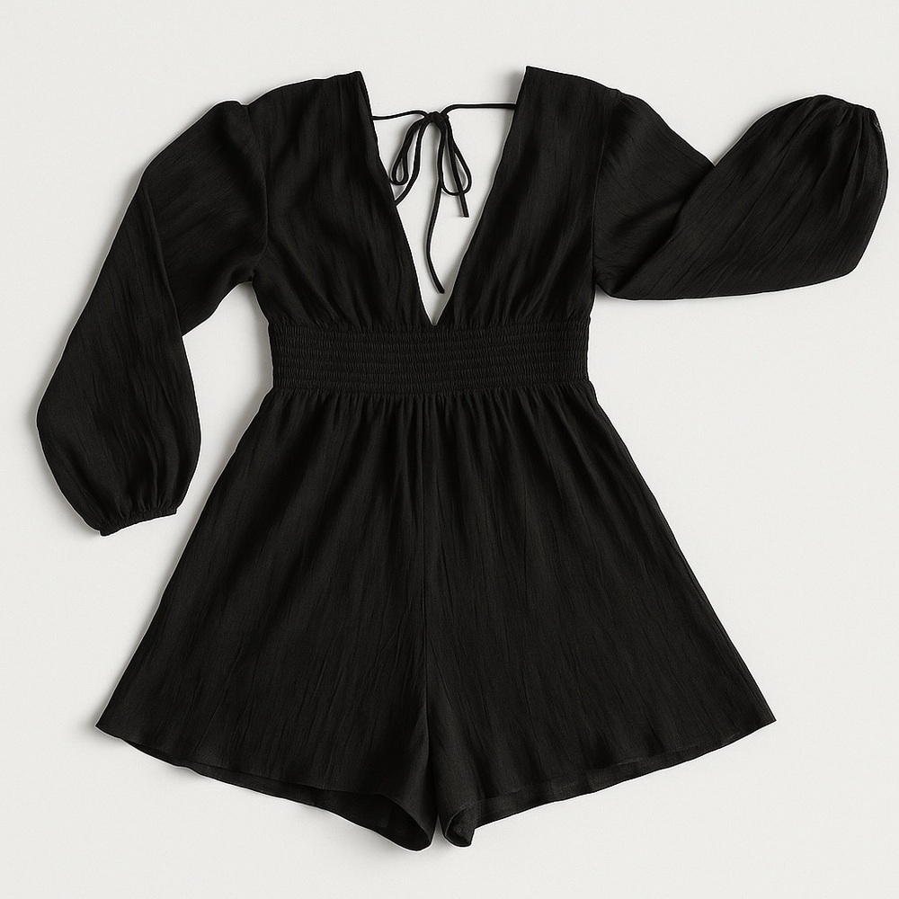 Elegant Black Long Sleeve Romper